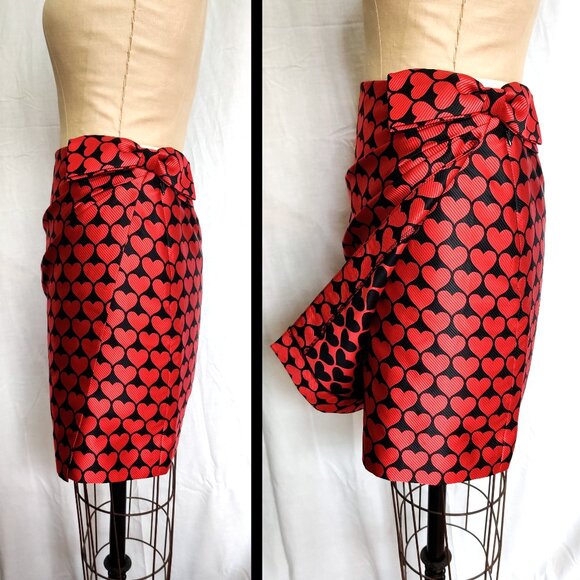 EUC J. Crew Valentine’s Red & Black Heart Faux Wrap Mini Skirt with Bow 10 M - Picture 3 of 8